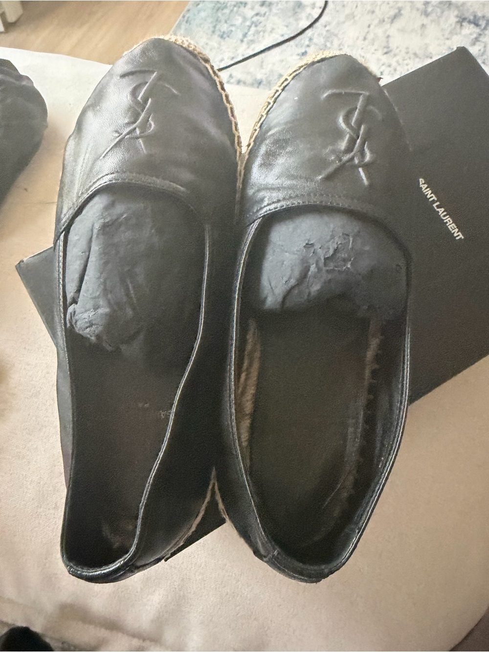 Yves Saint Laurent Black Leather Espadrille Flats size 37
